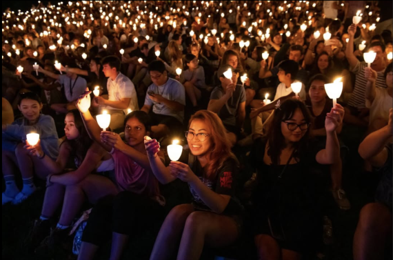 Students with their candles at the Illumination ceremony